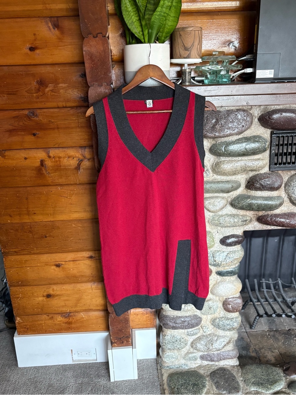 Portolano 100% Cashmere Colorblock Long Tunic Sweater Vest Red L
